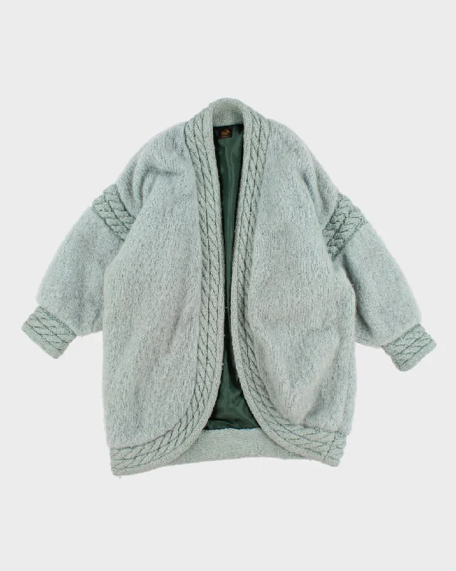 Womens 1990s Light Turquoise Lined Mohair Long Cardigan - M Terry Terry Cloth Terry Knit Womens 1990s Light Turquoise Lined Mohair Long Cardigan - M Terry Terry Cloth Terry Knit