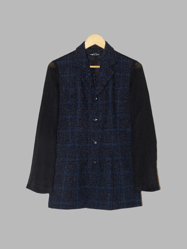 Tricot Comme des Garcons 1997 plaid wool blazer with sheer back and sleeves Women's Elegant Blazer