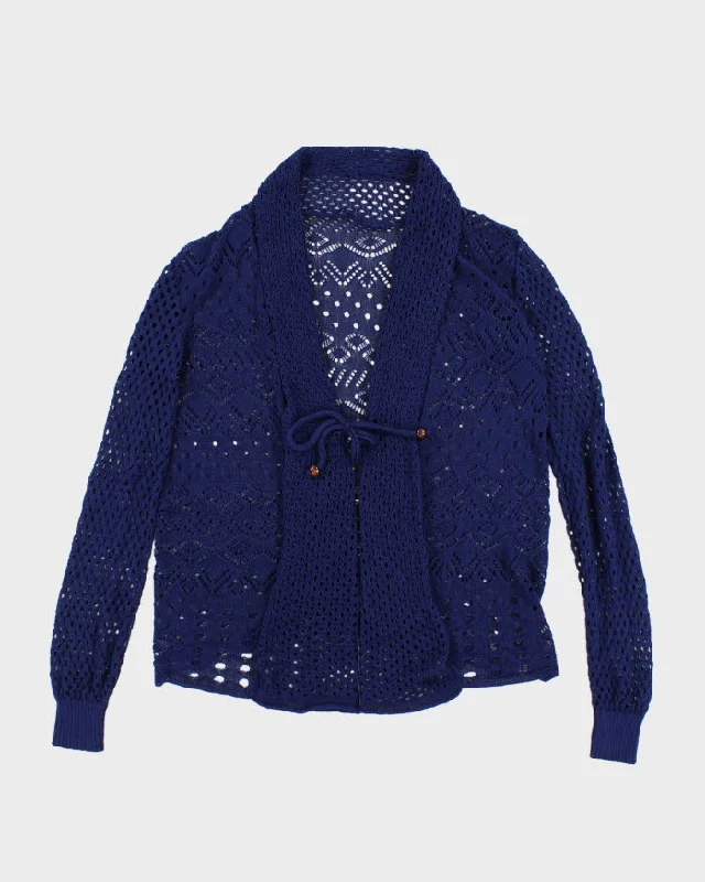 Vintage woman's Macramé Style Knit Cardigan - M Beaded Cardigan Sequined Faux Fur