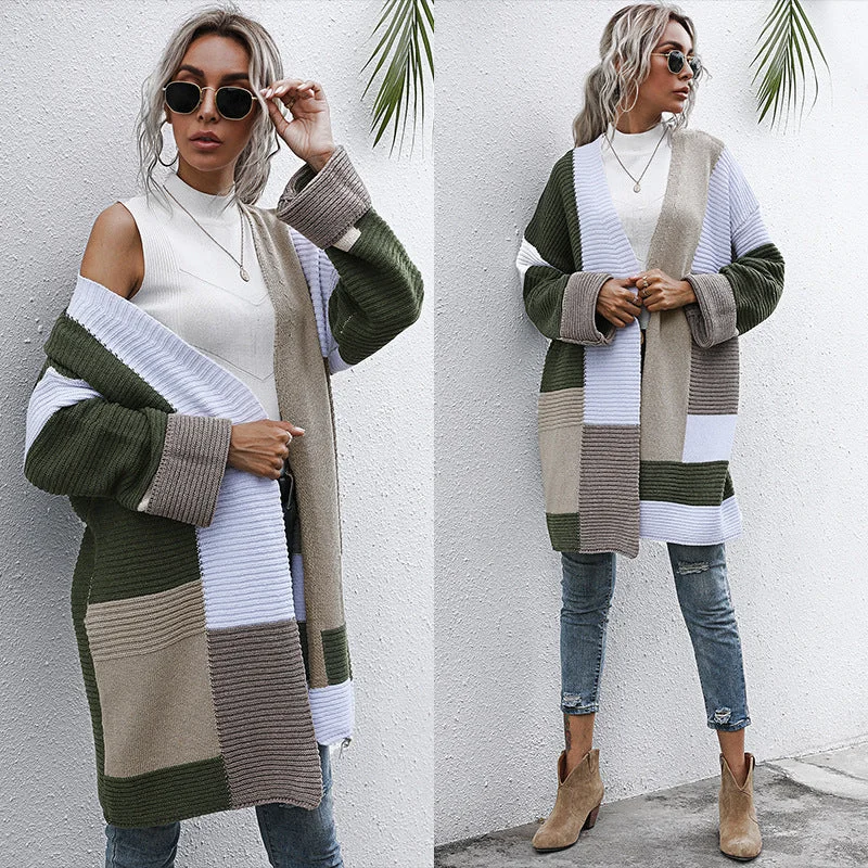 New Women Knitted Cardigans Lazy Style Color Matching Chenille Blend Fleece Blend Nylon Blend