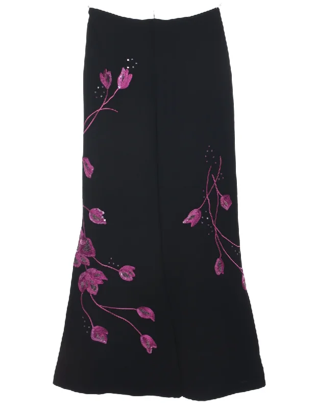 Embroidered Floral Print Trousers - W28 L33 Trousers Capri Summer