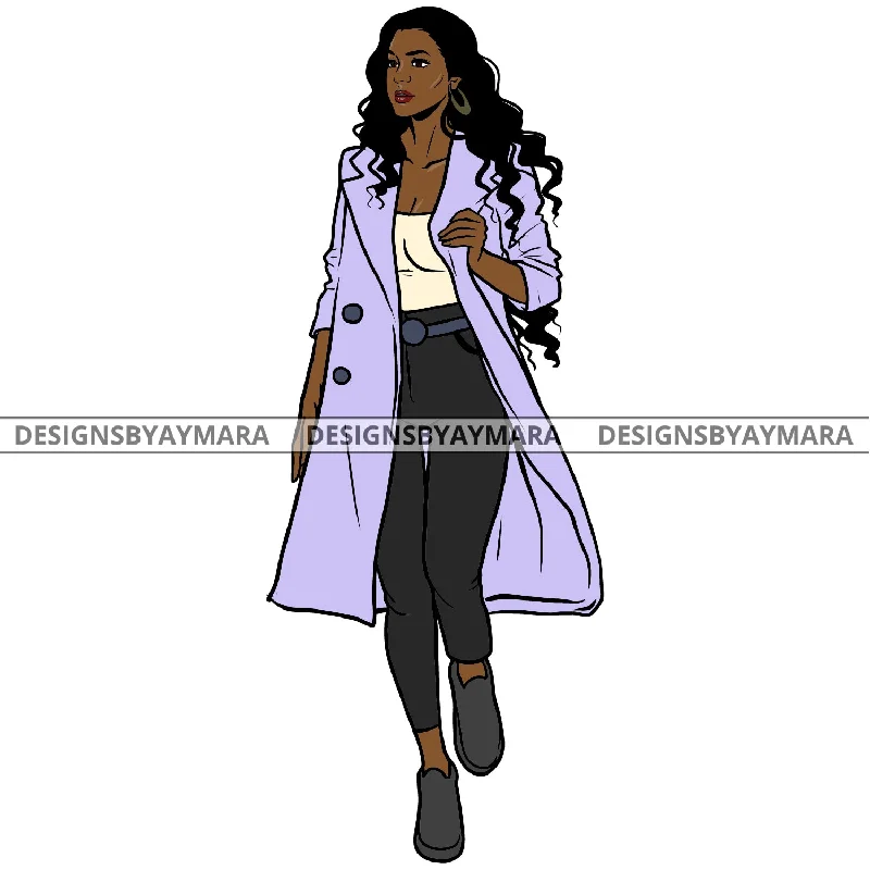 Afro Urban Fashionista Goddess Heels Attractive Black Woman  Coat Sexy Long Curly Hair Style  SVG Cutting Files For Silhouette Cricut Hooded Jacket Zipper Jacket Button Jacket