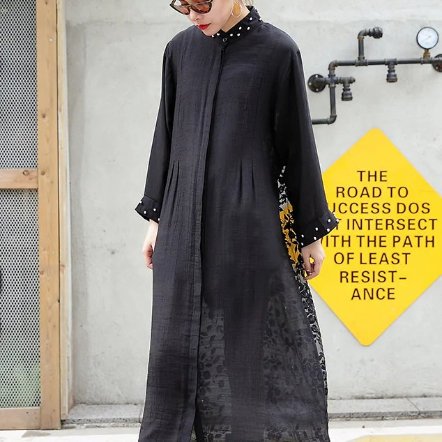 boutique black tulle cardigans plus size wild patchwork traveling dress 2018 long sleeve maxi dresses Wool Fabric Cashmere Fabric Tweed Fabric