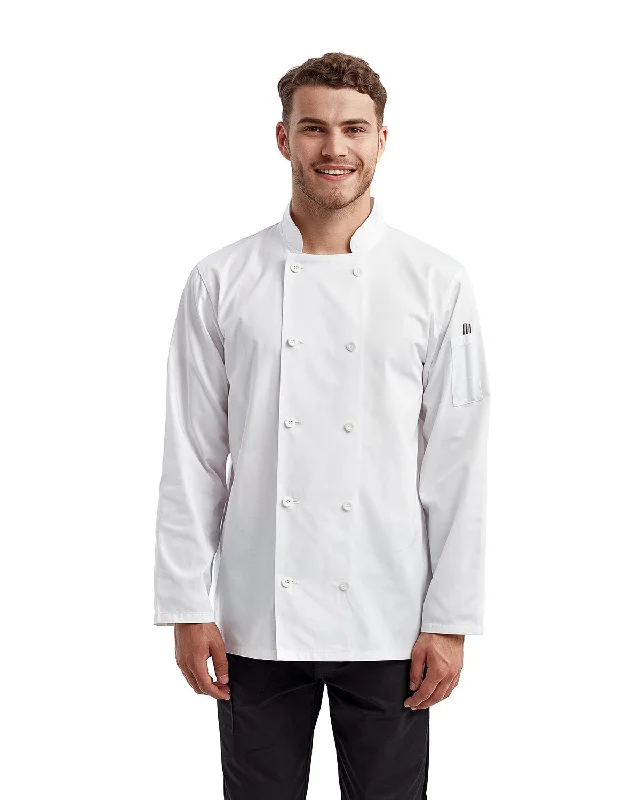 Artisan Collection by Reprime RP657 Unisex Long-Sleeve Recycled Chef's Coat Pockets Sleeves Lining