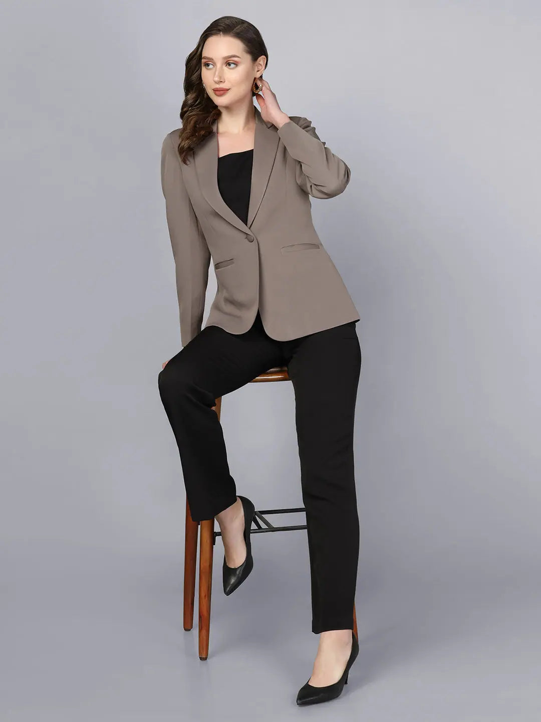 PowerSutra Stretch Notch collar blazer- Grey Women's Trench Blazer