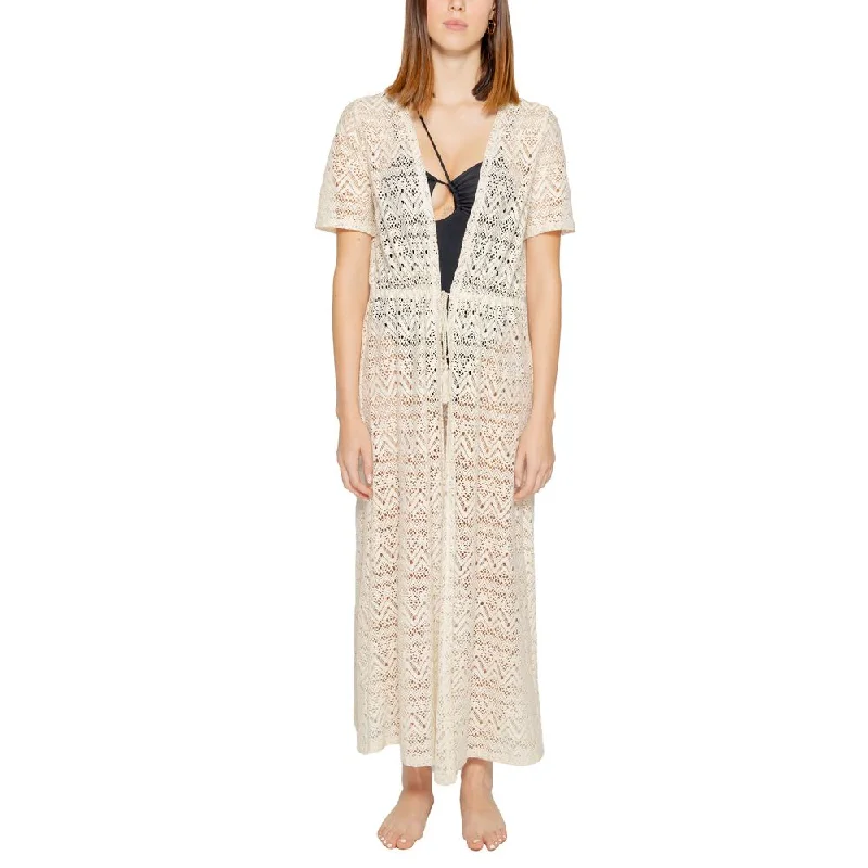 Vero Moda Beige Polyester Cardigan Herringbone Houndstooth Plaid