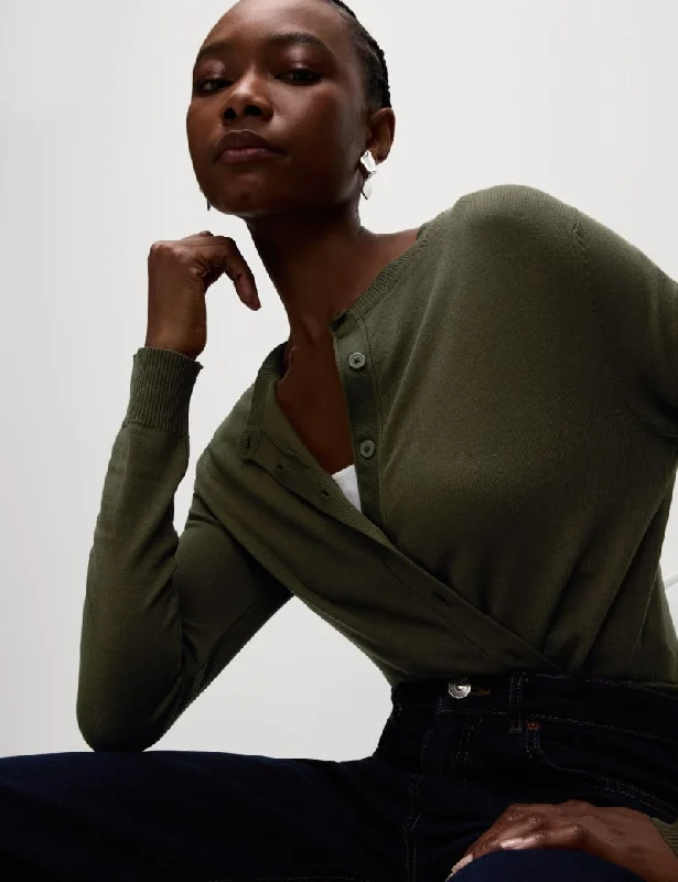 Crew Neck Button Front Cardigan Velvet Chenille Corduroy