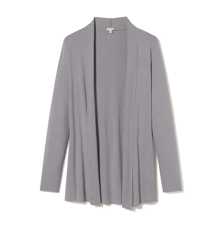 Amelia Ribbed Cardigan In Silver Stretchy Elastic Breathable