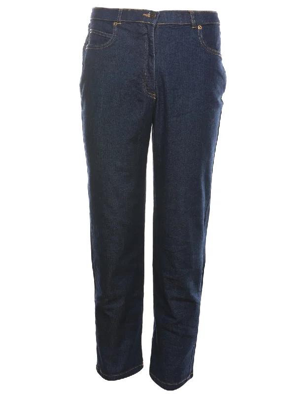 High Waist Dark Wash Denim Trousers - W27 L27 Skinny Trousers Denim Stretchy