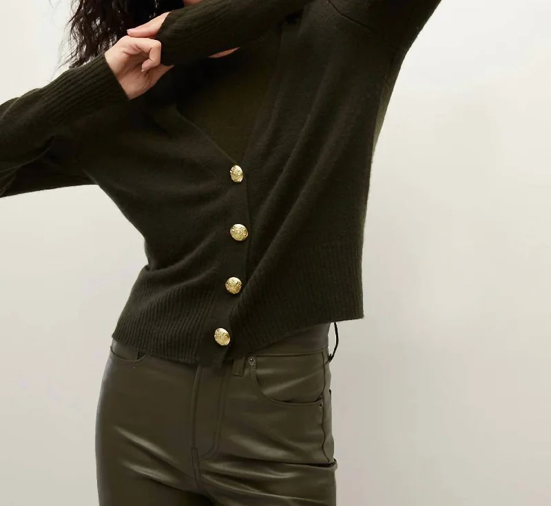 Solene Cashmere Cardigan In Loden Lightweight Heavyweight Midweight