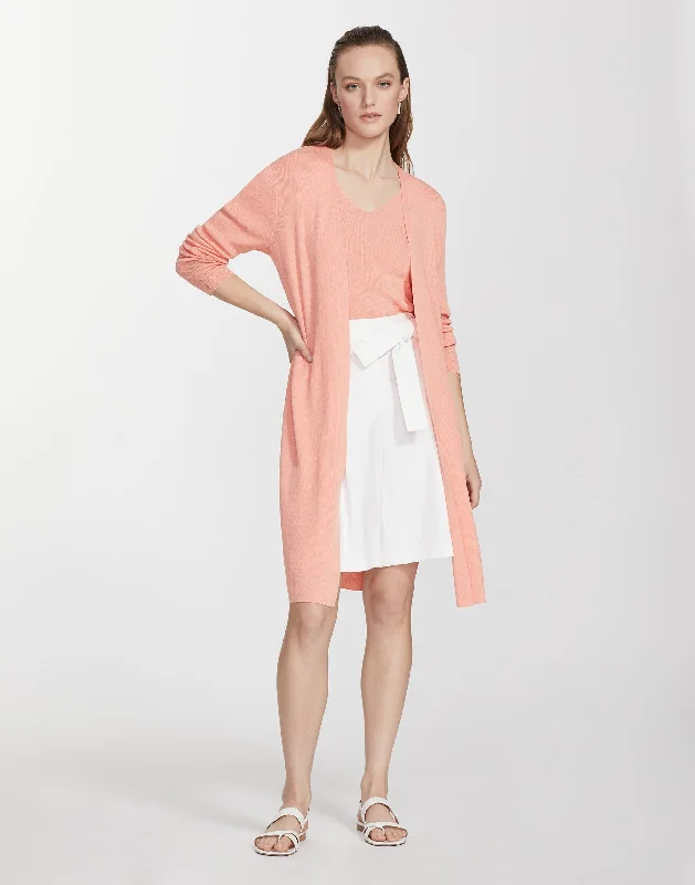 Finespun Voile Rib Cardigan Boat Neck Shawl Collar Notched Collar