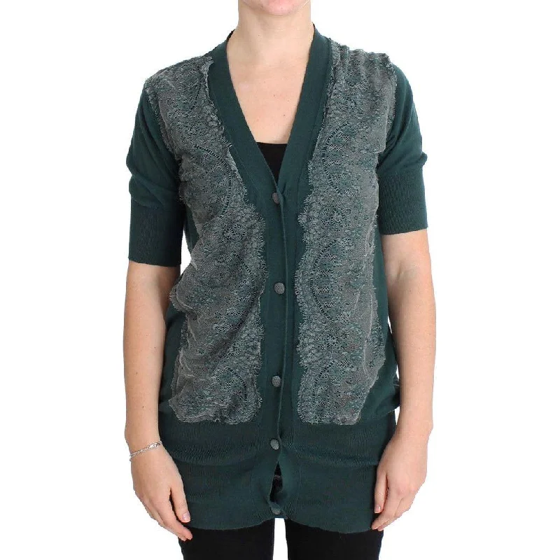 PINK MEMORIES Elegant Green Lace Cardigan Sweater Elegant Classic Vintage