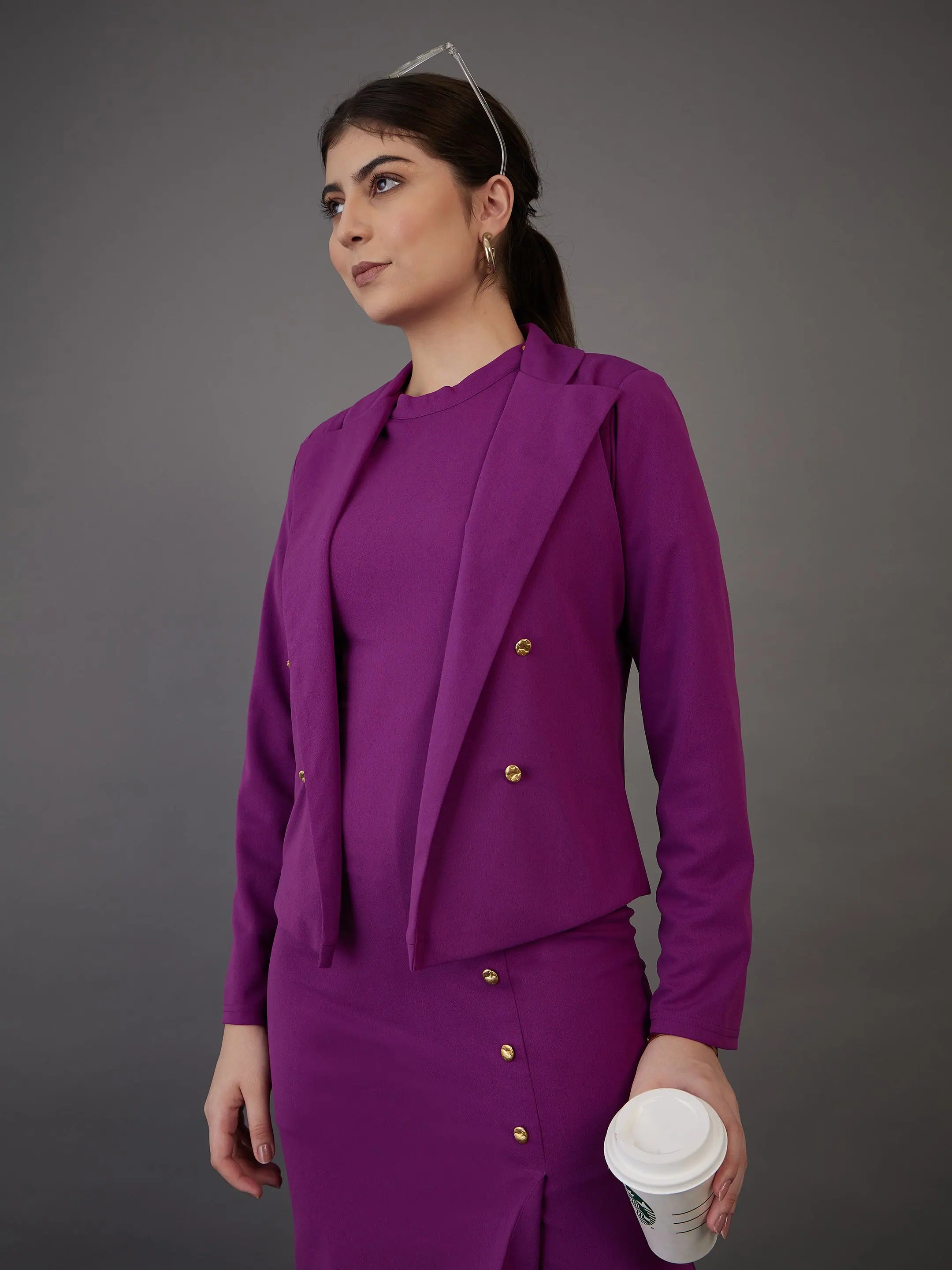 Women Purple Notch Collar Single-Breasted Blazer Women's Designer Suit