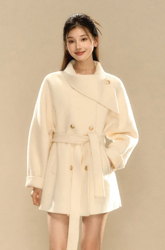 Multi-color Woolen Gold Button Belt Double-sided Coat OSH0074 Off-the-Shoulder Jacket Double-Breasted Coat Single-Breasted Coat