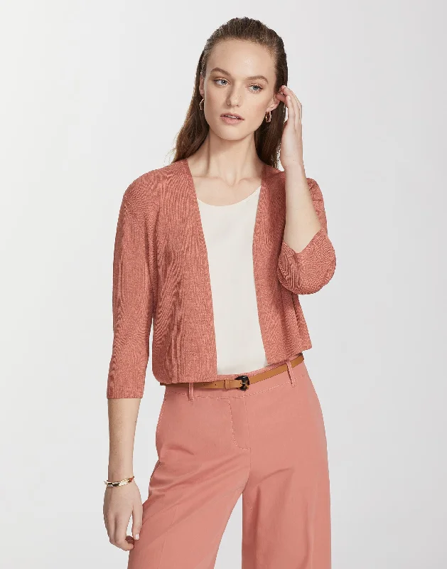 Plus-Size Finespun Voile Cropped Open Front Cardigan Toggled Drawstring Belted