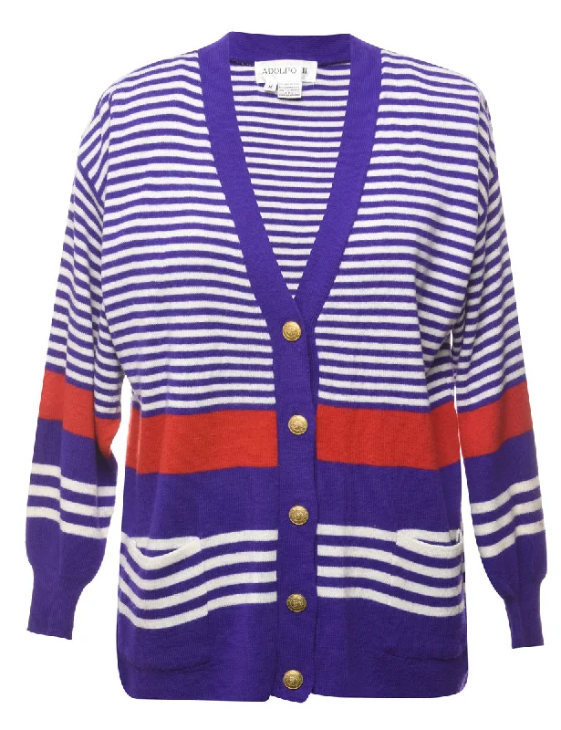 Purple Striped Cardigan - M Hooded Cardigan Collared Cardigan Shawl Collar