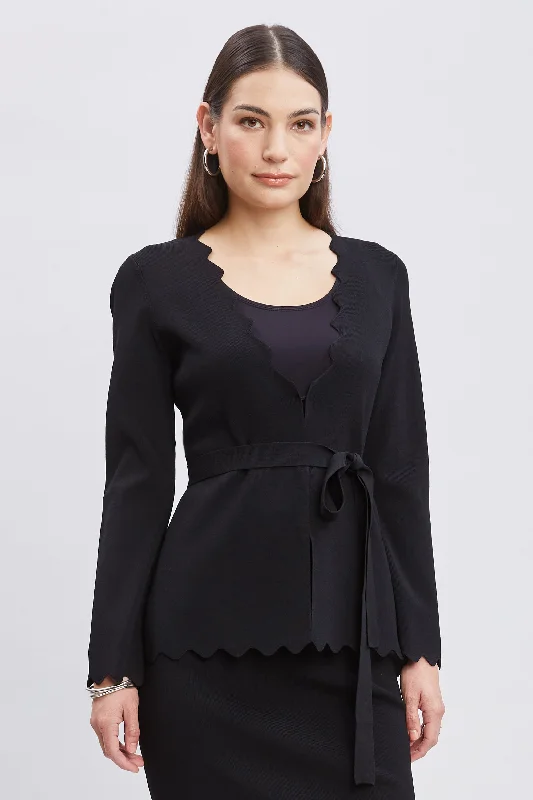 Belted Scallop Cardigan Zippered Front Buttoned Front Snap Front
