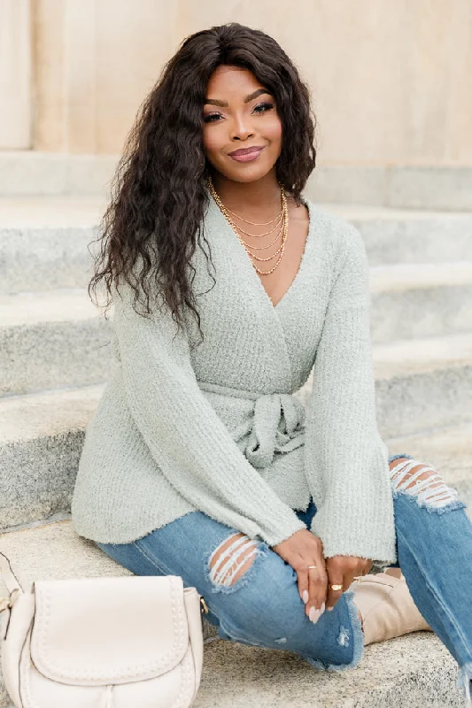 Find Your Purpose Sage Fuzzy Wrap Cardigan FINAL SALE Bright Pastel Dark