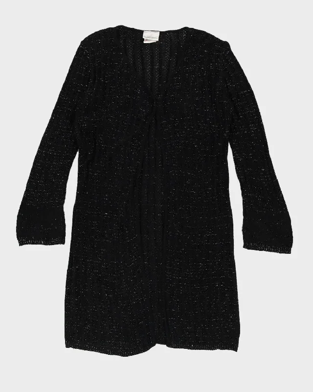 Black And Silver Long Cardigan - L Zippered Buttoned Snapped