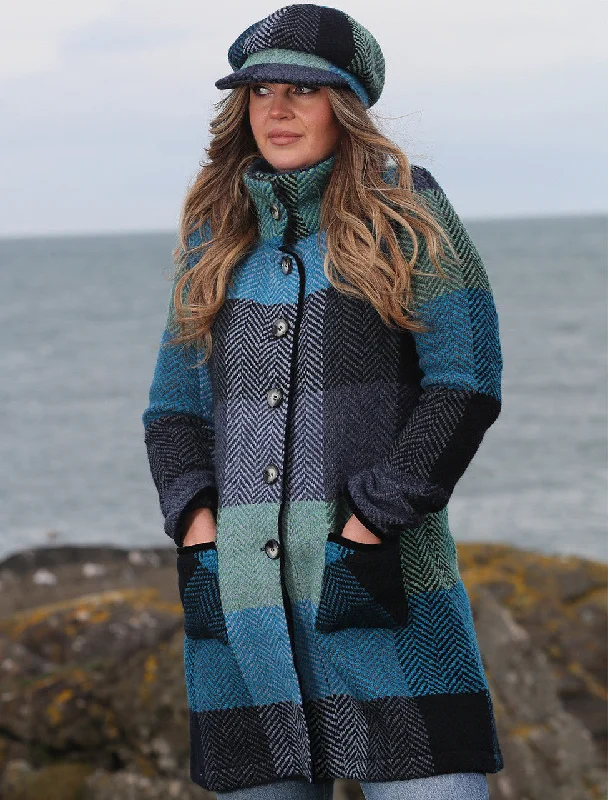 Branigan Weavers Emma Coat in Donegal Blue Turtleneck Wrap Cape