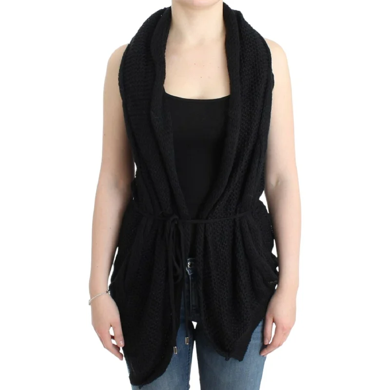 Costume National Chic Sleeveless Knitted Vest Cardigan Mesh Blend Leather Blend Suede Blend Costume National Chic Sleeveless Knitted Vest Cardigan Mesh Blend Leather Blend Suede Blend