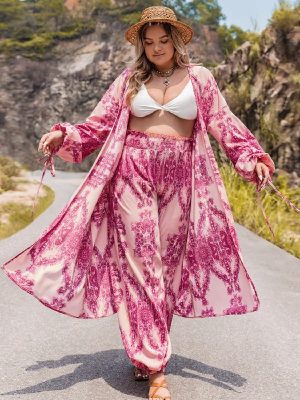 Artisanal Plus Size Open Front Cardigan and Pants Set Satin Fabric Silk Fabric Chiffon Fabric Artisanal Plus Size Open Front Cardigan and Pants Set Satin Fabric Silk Fabric Chiffon Fabric
