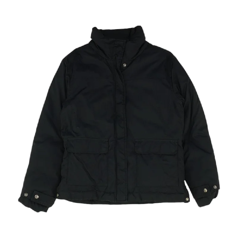 Black Solid Puffer Coat Welt Pockets Slit Pockets Flap Pockets