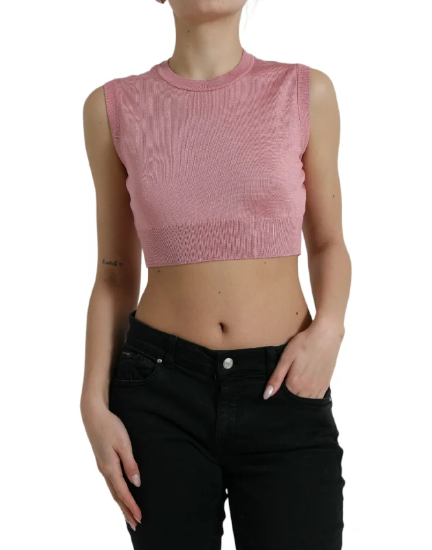 Dolce & Gabbana Elegant Silk Crew Neck Cropped Tank Top high neck tank