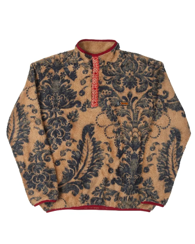 Damask Snap-Button Fleece Jacket Faux Fur Jacket Real Fur Jacket Shearling Jacket