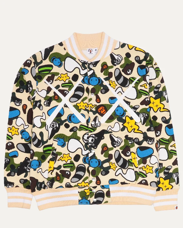 KAWS Animal Kingdom Zip Up Varsity Jacket Zippered Front Buttoned Front Snap Front