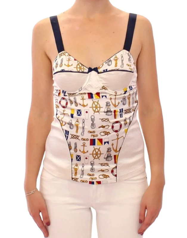 Dolce & Gabbana White Sailor Motif Stretch Tank Top strapless tank top