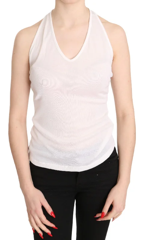 GF Ferre Elegant White Halter Casual Tank Top charcoal tank top
