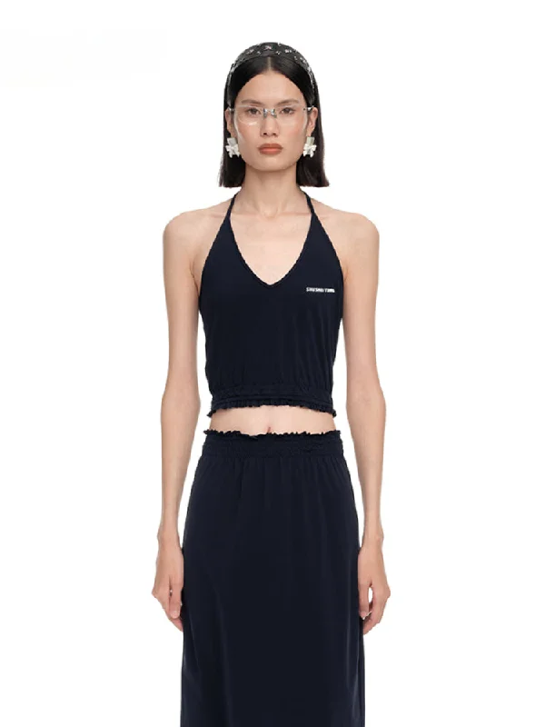 Halter Neck Stretch Tank Top layering tank top