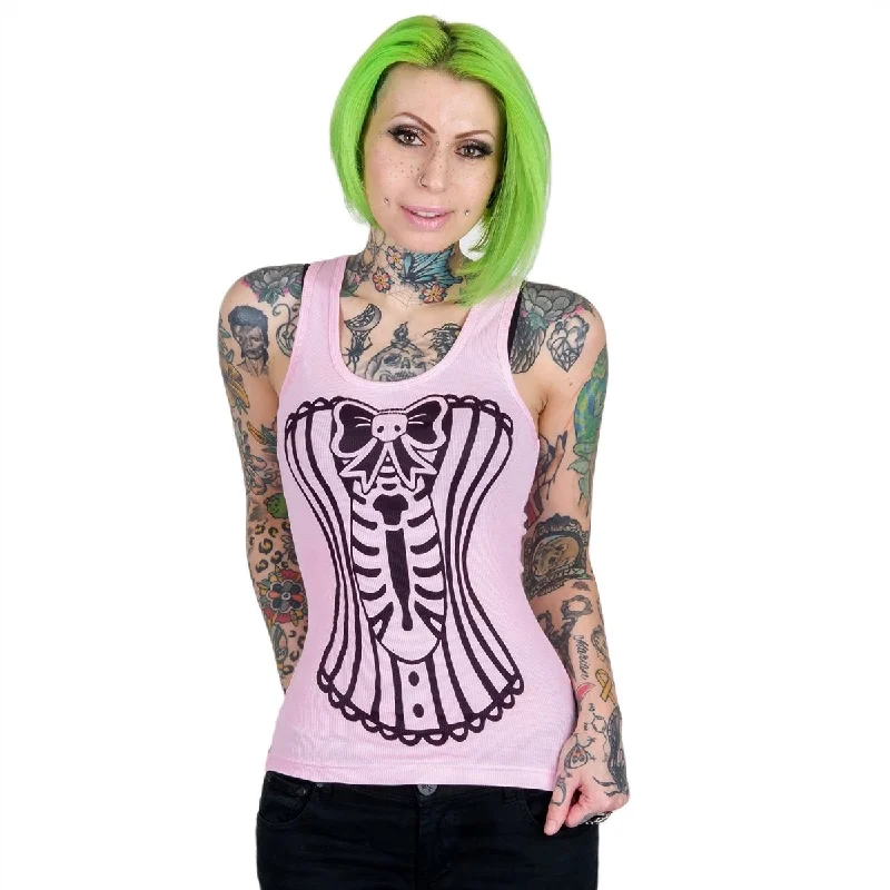 Skeleton Corset Pink Racerback Tank Top crossback tank top