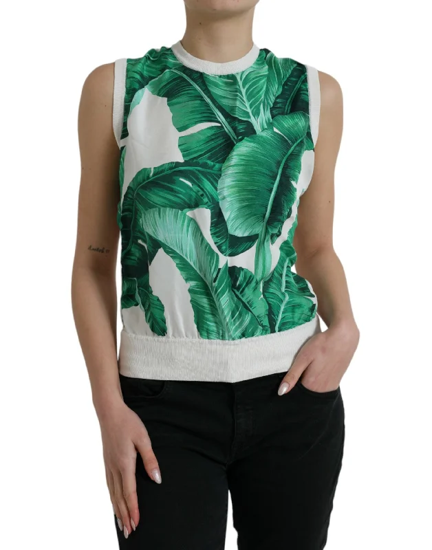 Dolce & Gabbana Silk Banana Leaf Print Tank Top strappy tank top