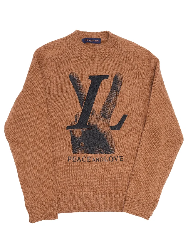 'Peace And Love' Cashmere Sweater Real Fur Shearling Chenille
