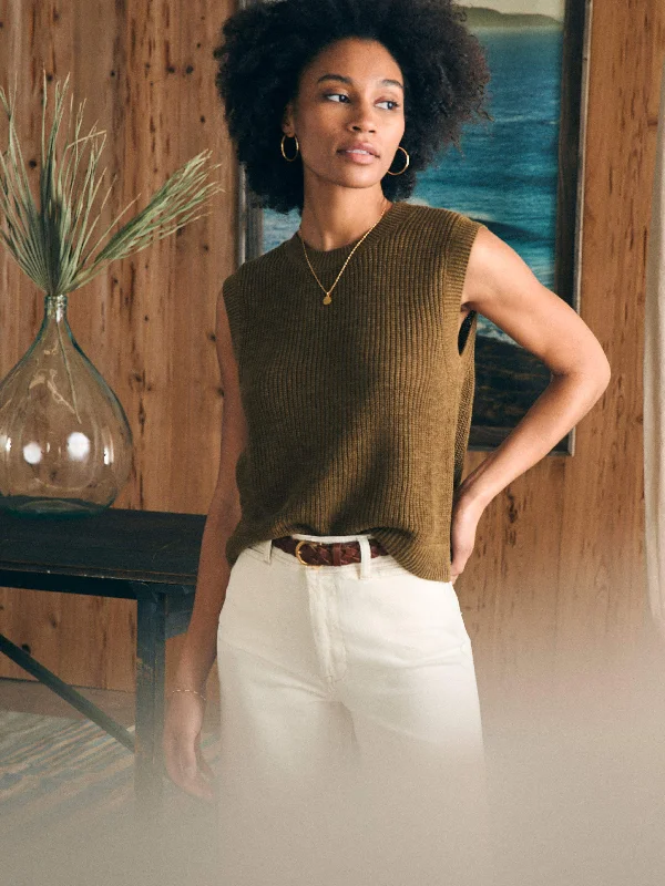 Miramar Linen Muscle Tank - Military Olive chic tank top