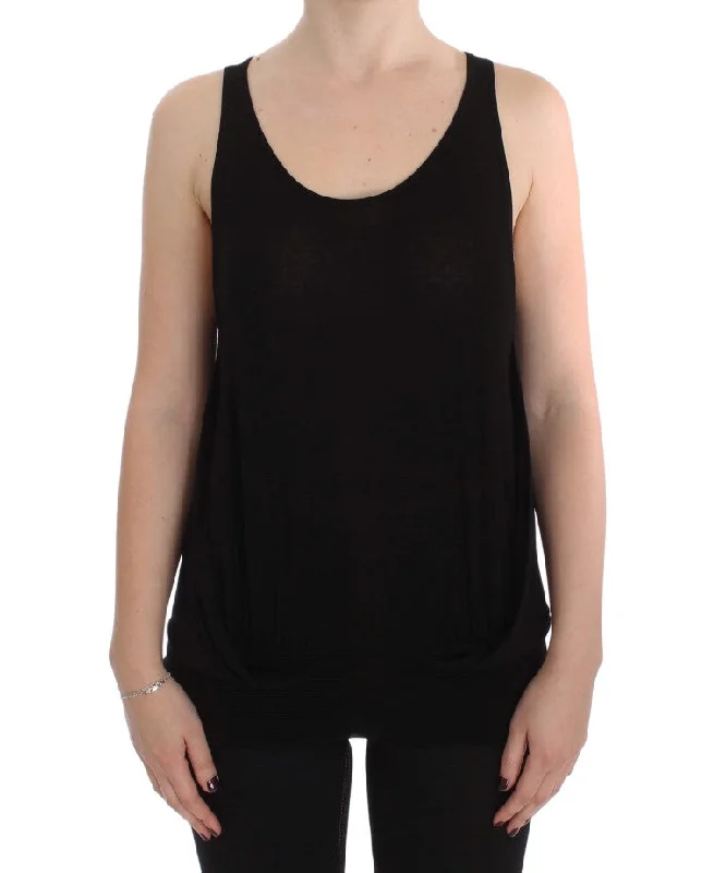 PLEIN SUD Sleek Black Cami Blouse Tank Top gold tank top