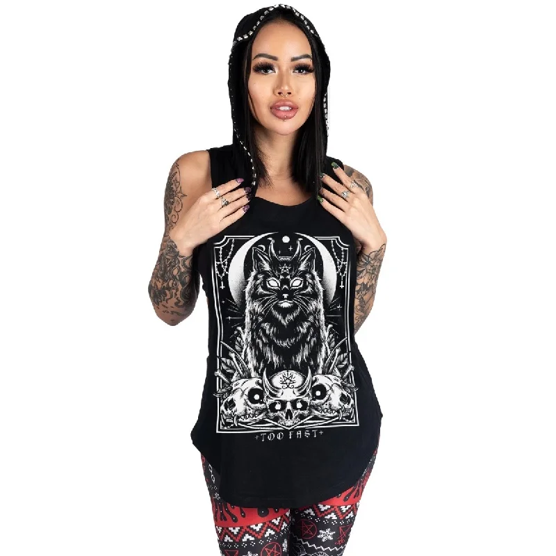 Cat Familiar Studded Hoodie Tank sequin tank top