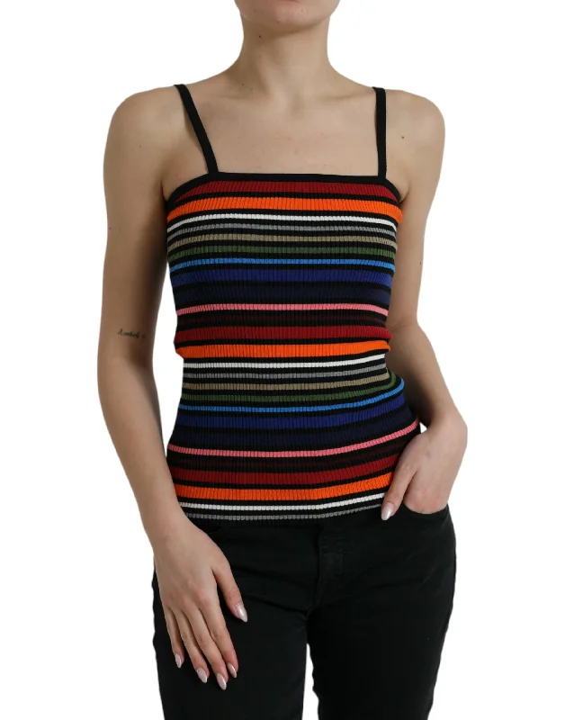 Dolce & Gabbana Chic Striped Spaghetti Strap Tank Top lace tank top