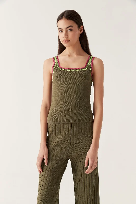 Tazia Crocheted Edge Tank spandex blend tank
