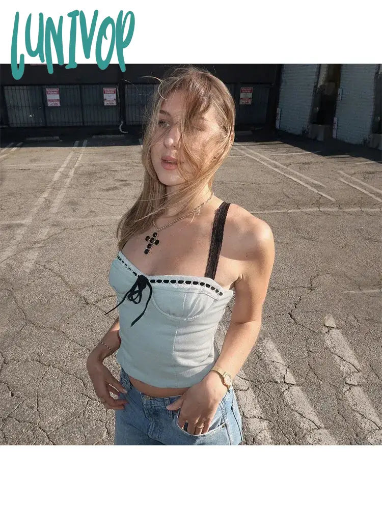 Lunivop Woman Gyaru Camisole Kpop Tank Japanese Fashion Top American Style Halter Aesthetics Top Cute Core Bustier Ballet Core Y2K Ins crew neck tank