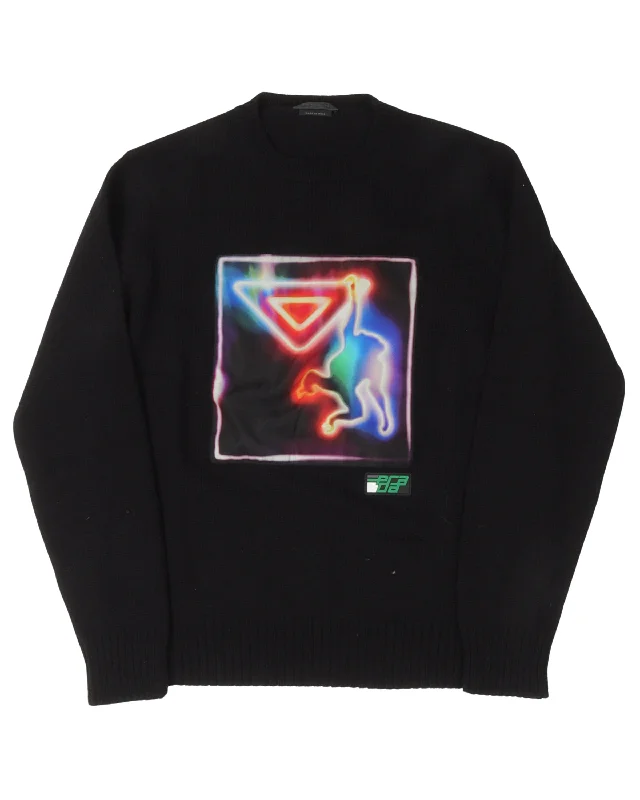 Neon Monkey Wool Sweater Print Jacquard Patchwork