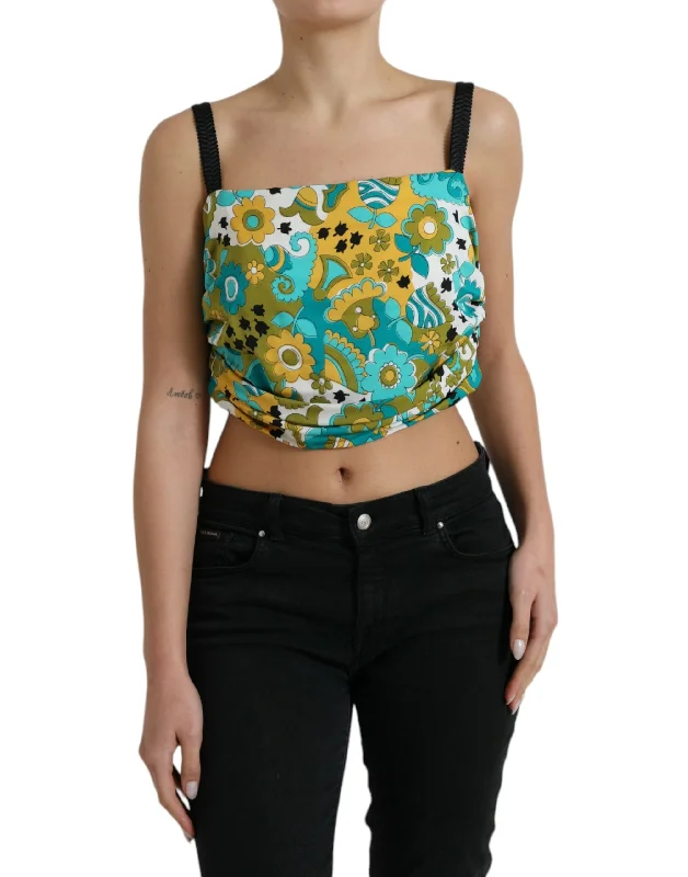 Dolce & Gabbana Elegant Floral Silk Blend Cropped Tank Top mesh tank top