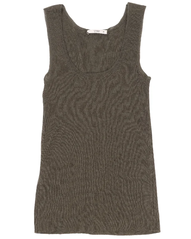 AW06 Olive Scoop Neck Tank Top rhinestone tank top