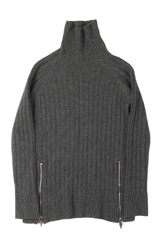 Cross Patch Zipper Detail Turtleneck Cashmere Sweater Cashmere Blend Cotton Blend Poly Blend