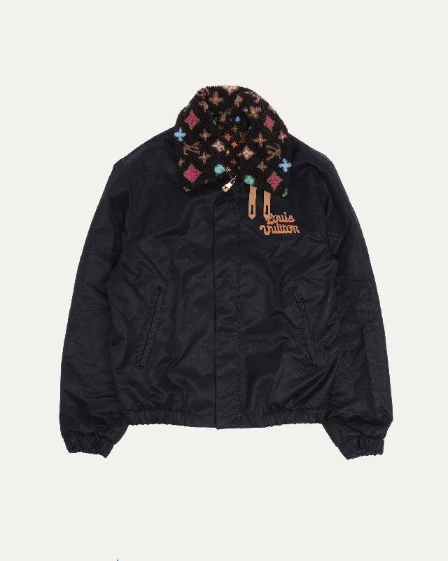 Cotton Aviator Jacket With Monogram Fleece Collar Faux Fur Fabric Real Fur Fabric Shearling Fabric