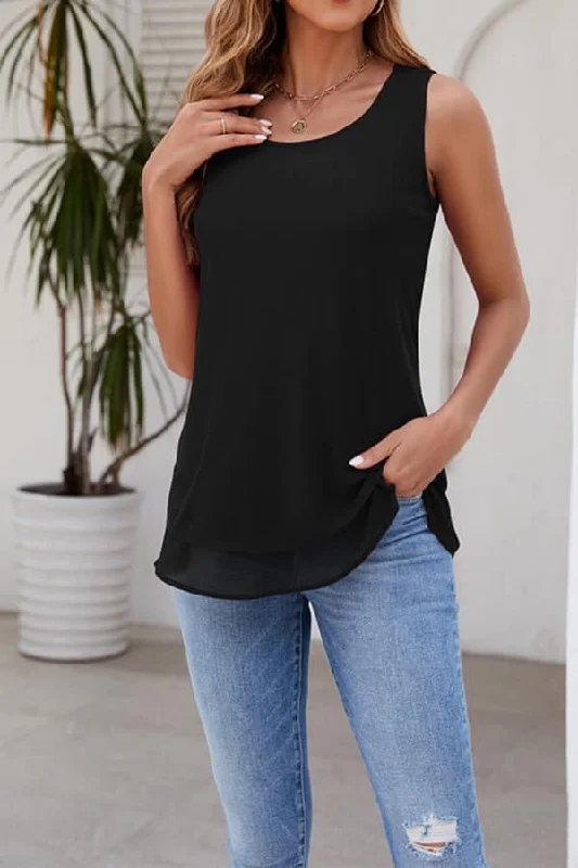 Solid Color Ruffle Hem Tank Top navy tank top