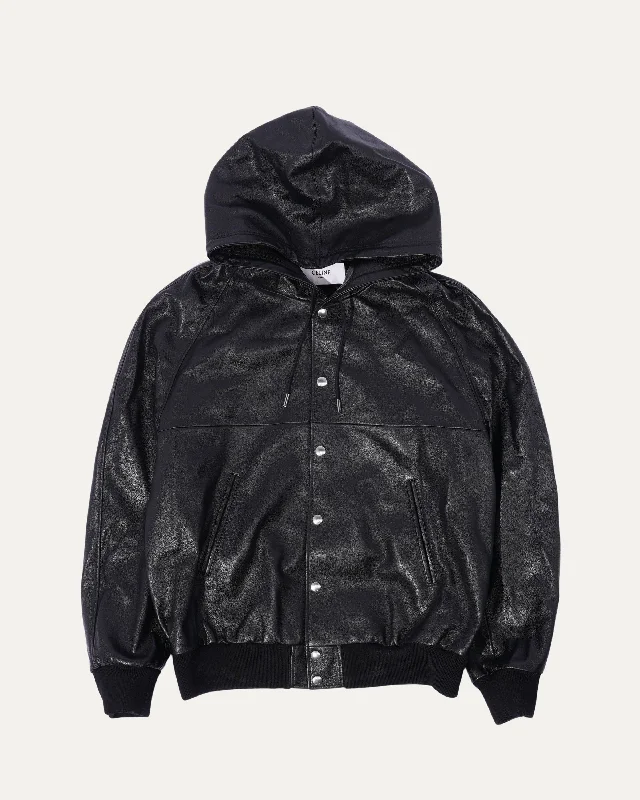 Printed Leather Hooded Blouson Jacket Faux Fur Jacket Real Fur Jacket Shearling Jacket