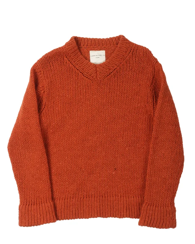 Homme Chunky V-Neck Sweater Fleece Sweater Nylon Polyester